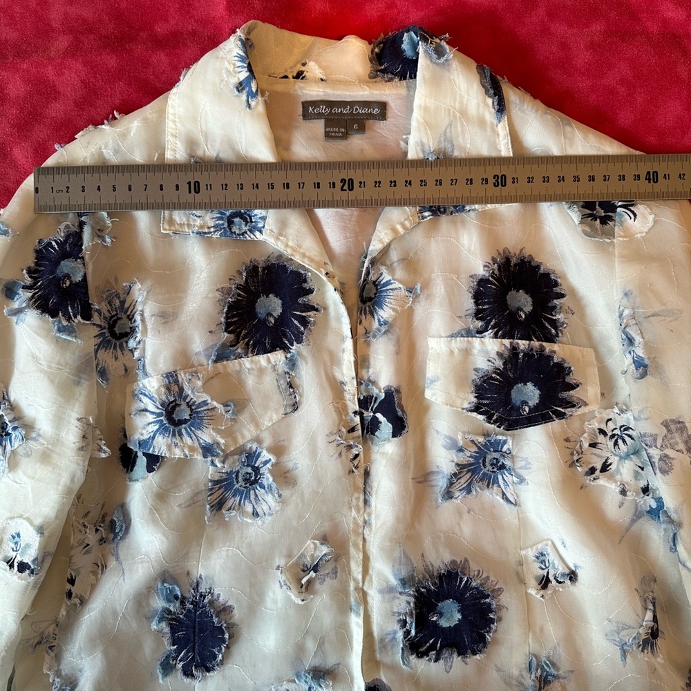 Floral Sheer Jacket - White and Blue - Picture 7 of 11